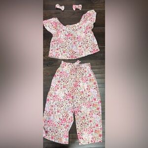 Floral Baby Pant Set with Hair Bows